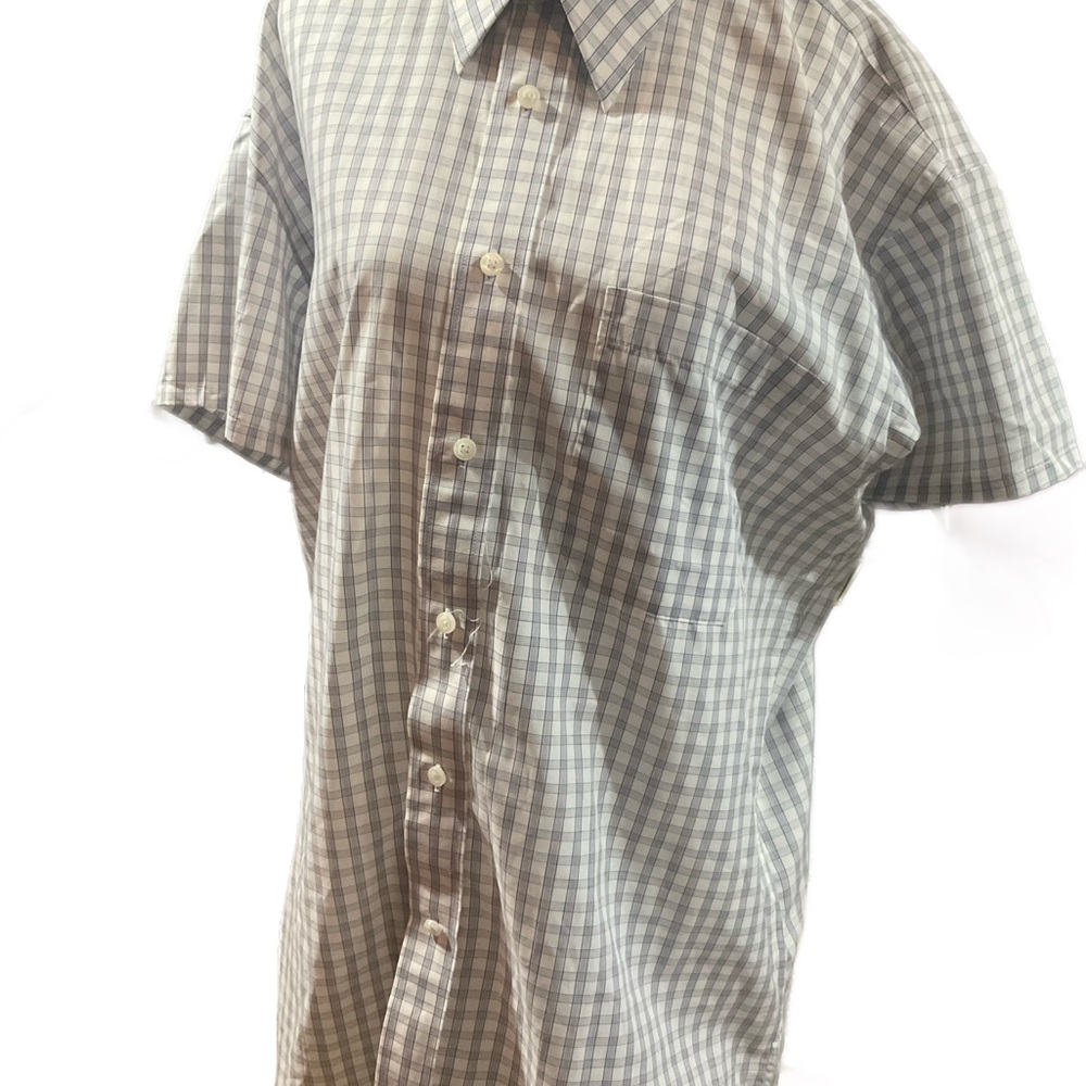 “BALMAIN” PARIS Men’s Checkered White and Grey 3/4 Sleeve Button Up Shirt.